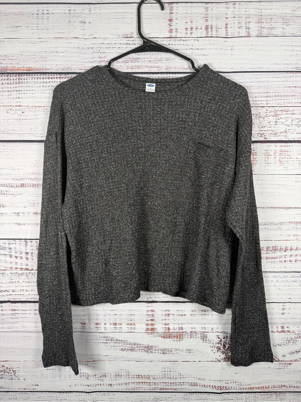 Old Navy Cropped Waffle Knit Long Sleeve Top Gray Size Small